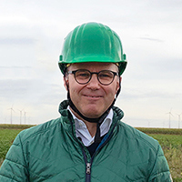 Man with green helmet